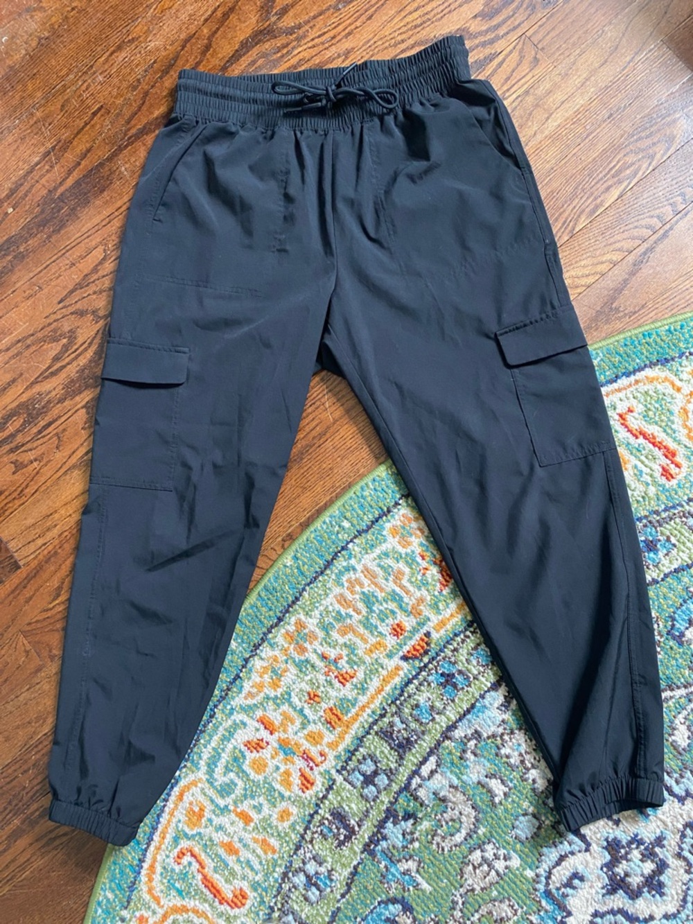 Women's Black Cargo Jogger Pants - Drawstring Waist - Picture 2 of 6